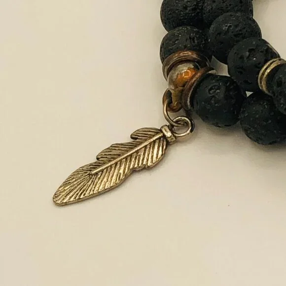 Set of Lava Stone Stretch Bracelets with Accent Beads - Picture 5 of 6